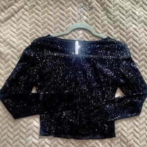 Black sequin mesh blouse